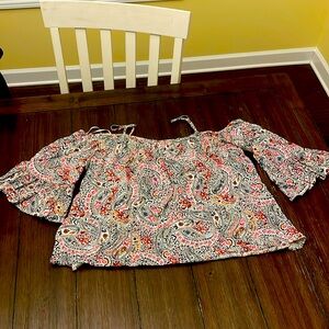 Me ami 100% rayon pretty paisley babydoll top with bell sleeves XS